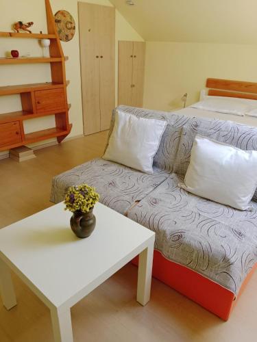 una sala de estar con un sofá y una mesa en Stan Na Dan - Mladenovac, en Bukorovac