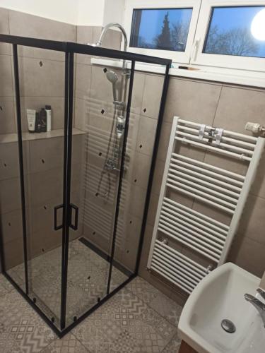 a bathroom with a shower and a sink at 2 patro v RD Vratimov in Vratimov