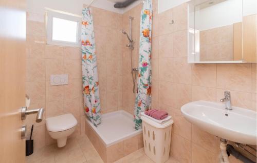 a bathroom with a shower toilet and a sink at Apartment Maslenica in Jasenice