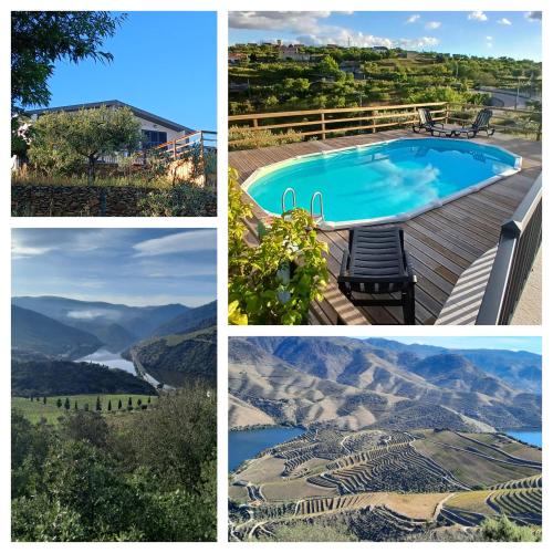 a collage of pictures with a pool and mountains at Casa do Olival - Apartamento T4 in São João da Pesqueira