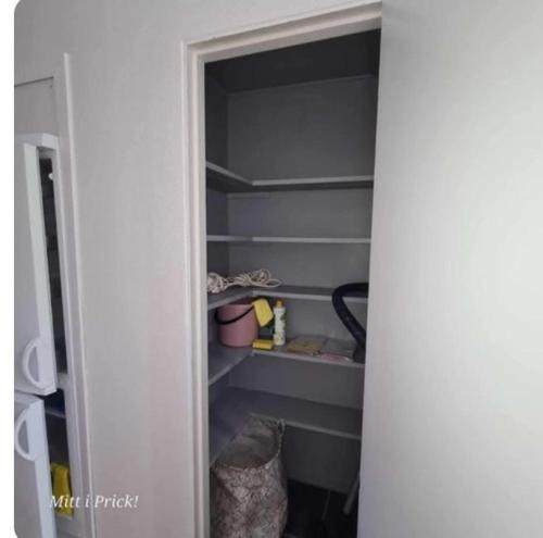 a closet with a door open to a pantry at Weisbacken in Lönneberga