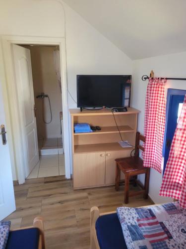 a living room with a tv on a dresser at Vila Zelenika Drina 