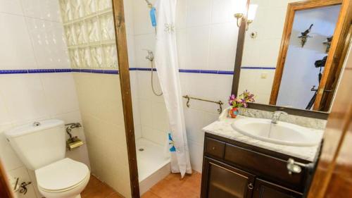a bathroom with a toilet and a sink and a shower at Casa Carmela in Priego de Córdoba