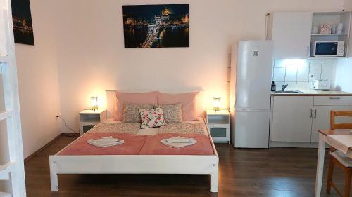 Kuchyň nebo kuchyňský kout v ubytování GoodMo Budapest Smart Rooms