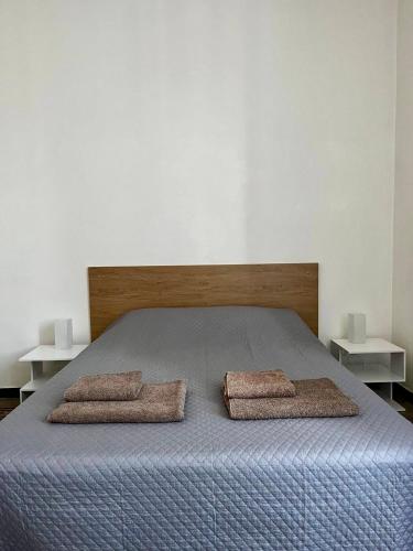 a bed with two pillows on top of it at Casa Enrico in Alassio