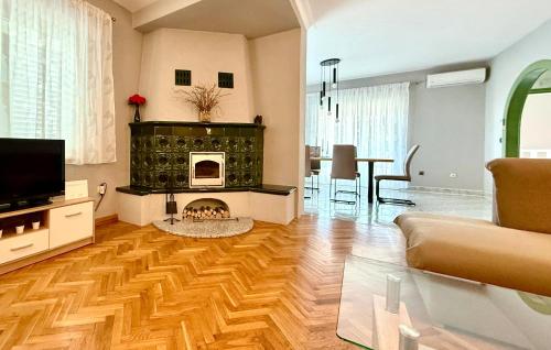a living room with a fireplace and a couch at Lovely Apartment In Katuni With Wifi in Katuni