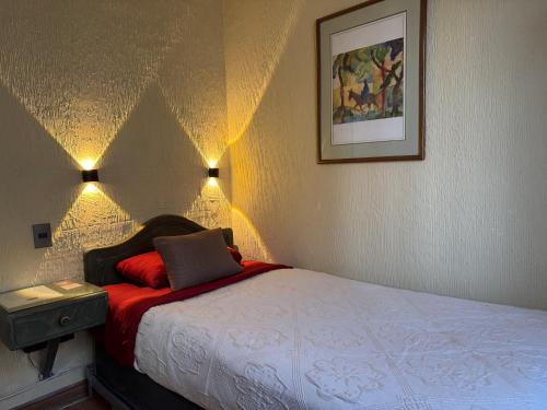 a bedroom with a bed and a picture on the wall at Intimo Hotel Miraflores in Santiago