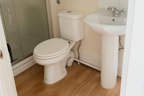 a bathroom with a toilet and a sink at The Boughton Peterchurch - Pub Grub & Bed in Peterchurch