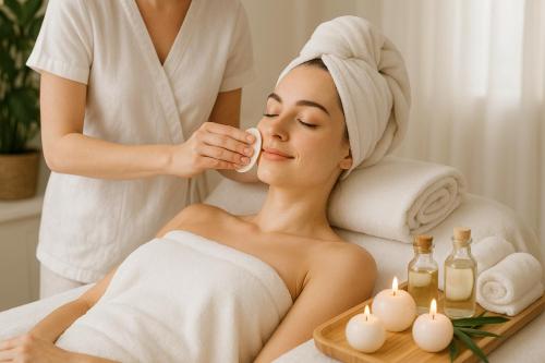 a woman in a bath room getting a facial massage at Delight Spa Nagerbazar Kolkata in kolkata