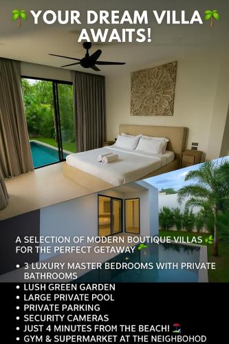 a flyer for a hotel room with a bed and a poster at Samui Luxury villas -By Samui Rental Villas in Nathon Bay
