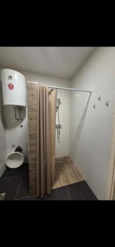 a bathroom with a shower and a toilet in it at Avalon Mali Stapar 