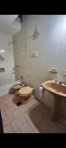 a bathroom with a toilet and a sink in it at Mi Hogar in Ciudad Lujan de Cuyo