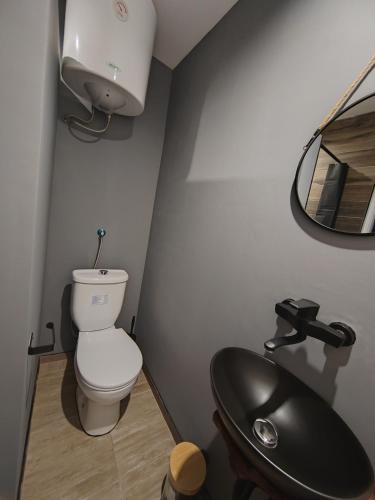 a bathroom with a toilet and a sink at Airport Apartment AIR 2 in Surčin