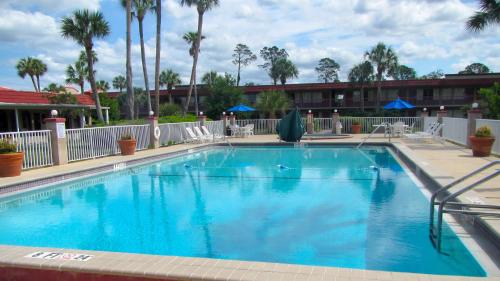 a large blue swimming pool with palm trees at Motel 6-Spring Hill, FL - Weeki Wachee in Weeki Wachee