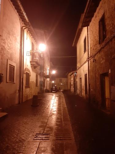 an empty alley at night with a street light at mariposa in Monterosi