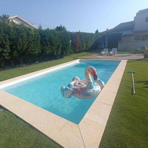 a person is in a swimming pool at O Canto do Melro, Guest House in Cortegaça
