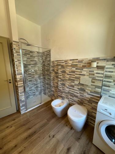 a bathroom with a toilet and a sink and a shower at Belvedere MareMonti in Belvedere Ostrense