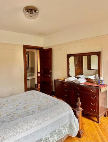 a bedroom with a bed and a dresser and a mirror at PLG House in Brooklyn
