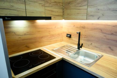 a kitchen with a sink and a stove at Emanuel Apartments in Strumica