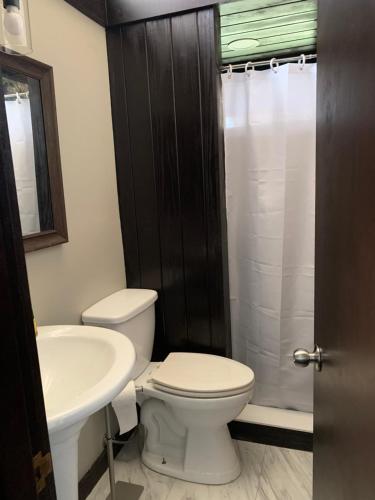 a bathroom with a white toilet and a sink at Cozy Lake Wales Retreat with Private Entrance in Lake Wales