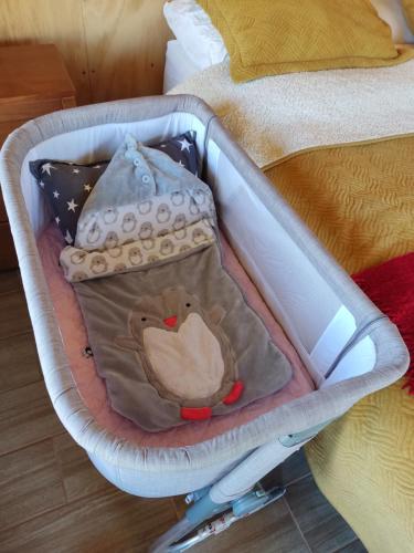 a baby crib with a teddy bear in it at Casa Rayen in Puerto Varas