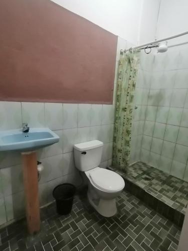 ein Badezimmer mit Toilette und Waschbecken in der Unterkunft Hotel Modelo in Estación La Ermita