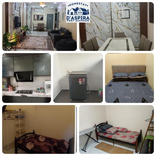 a collage of four pictures of a room at Homestay D'Aspira, Port Dickon in Port Dickson