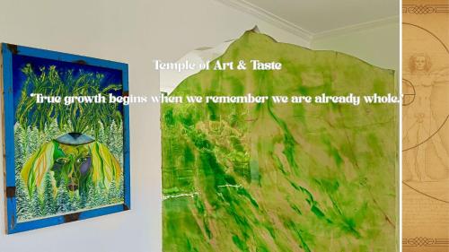 two paintings on a wall with the words function of art and reuse at Skylodge B&B - Bali Jungle Retreat with Fine Dining & Eco Pool in Bukti
