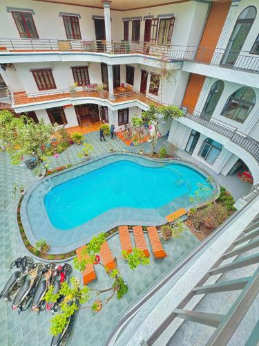 an aerial view of a hotel with a swimming pool at Tuan Ngoc Hotel in Ninh Binh