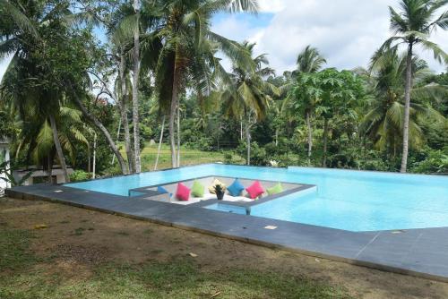 a swimming pool with two couches in front of some trees at Muthu Nila villas- Mirissa in Mirissa