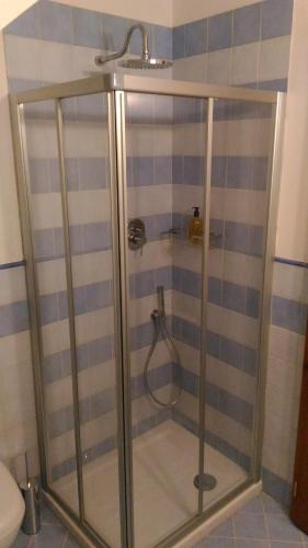a shower with a glass door in a bathroom at Capanna 1826 in San Gimignano