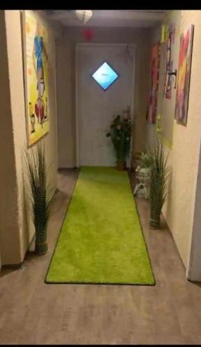 a hallway with a green carpet in a room at CrazyRoom in Schladming