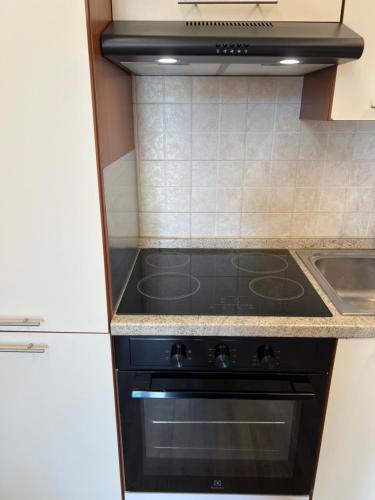 a kitchen with a stove and a sink at La casa ai Laghetti in Montorio Veronese