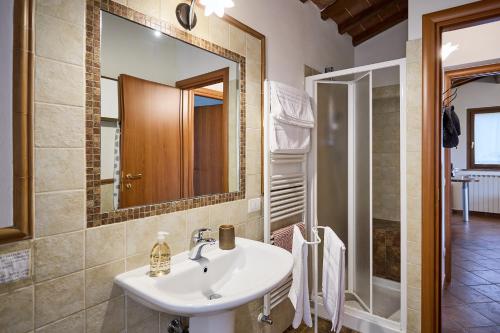 モンテプルチャーノにあるAgriturismo I Rosetiの洗面台と鏡のあるバスルーム