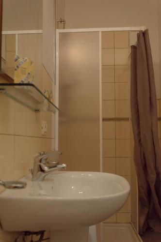 a bathroom with a sink and a shower at BONORUM De Spuches in Palermo