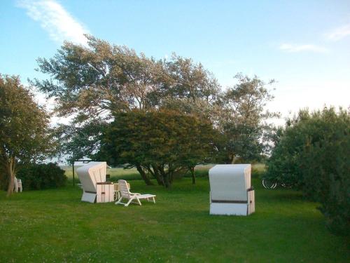 a group of chairs and chairs sitting in a field at Haus Wolfram App Gondeline Morsumer Kliff in Archsum