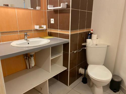 une salle de bain avec toilettes et lavabo dans l'établissement Bayonne-15 mn du centre - vue magnifique, à Bayonne