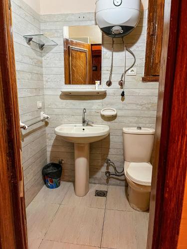 a bathroom with a sink and a toilet and a mirror at Hyde Park House Hotel in Alexandria