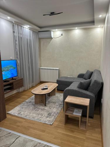 a living room with a couch and a table at Primavera apartments Banja Koviljaca in Banja Koviljača