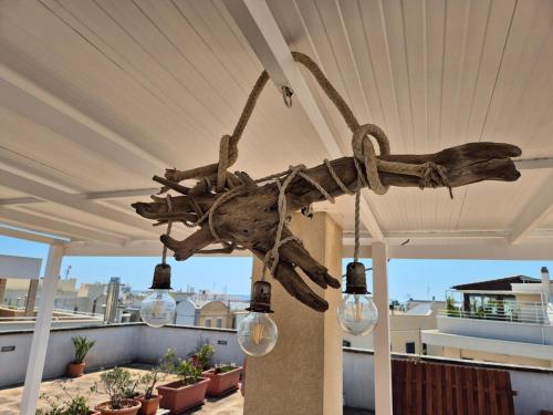 a skeleton of a fish hanging from a ceiling at CasAMiCa in Torre Canne