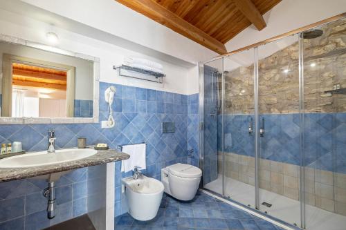 a bathroom with a shower and a toilet and a sink at Casale La Macina - Hotel, Scopello in Scopello