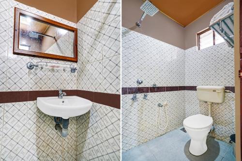 two pictures of a bathroom with a toilet and a sink at Palette - Pagoda Resorts in Cochin