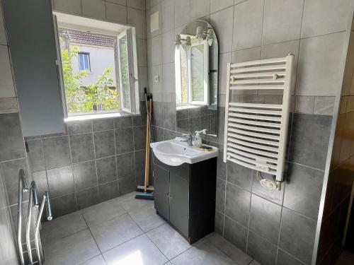 une salle de bain avec un lavabo et un miroir dans l'établissement S19 Parking 1 chambre 1 à 2 personnes, facile d'acces A77, Nevers Magny Cours, à Imphy