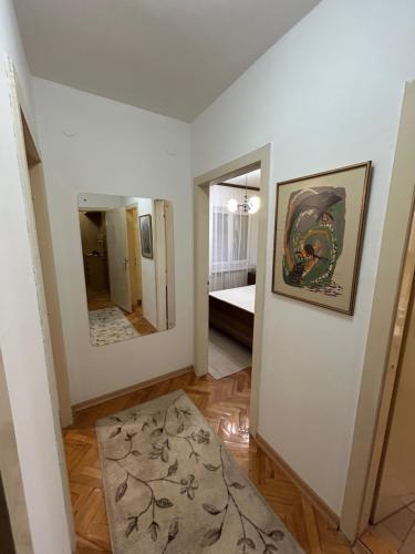 a room with a hallway with a mirror at Meri Apartment in Bitola