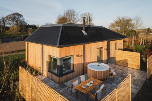 an overhead view of a house with a hot tub at Horslip in Marlborough