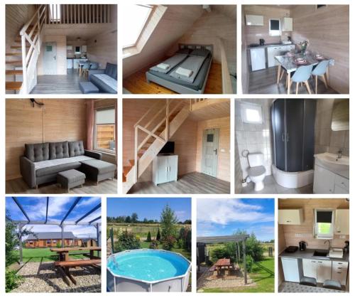 a collage of pictures of a house with a pool at Apartamenty Cztery Siostry in Zastań