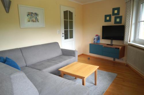 a living room with a couch and a tv at Appartement Genigau in Wagrain