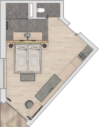 a floor plan of a room with a table at Hotel Hubertushof in Grossarl