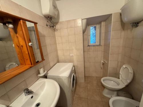 a bathroom with a sink and a toilet and a mirror at rupea breeze home in Tropea