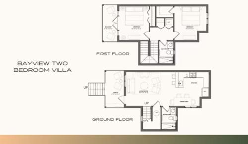 a floor plan of the berkeley two bedroom villa at Bayside Villas by Islander Resort in Islamorada